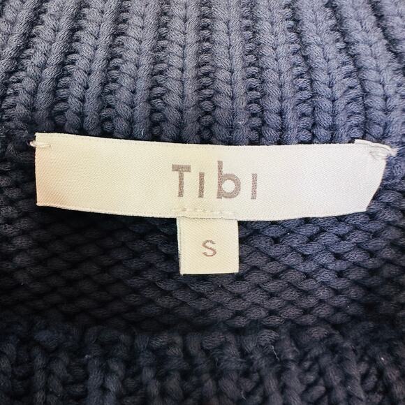 Tibi Oversized Lanyard Cropped Sweater Pullover Top in Navy - Picture 4 of 10